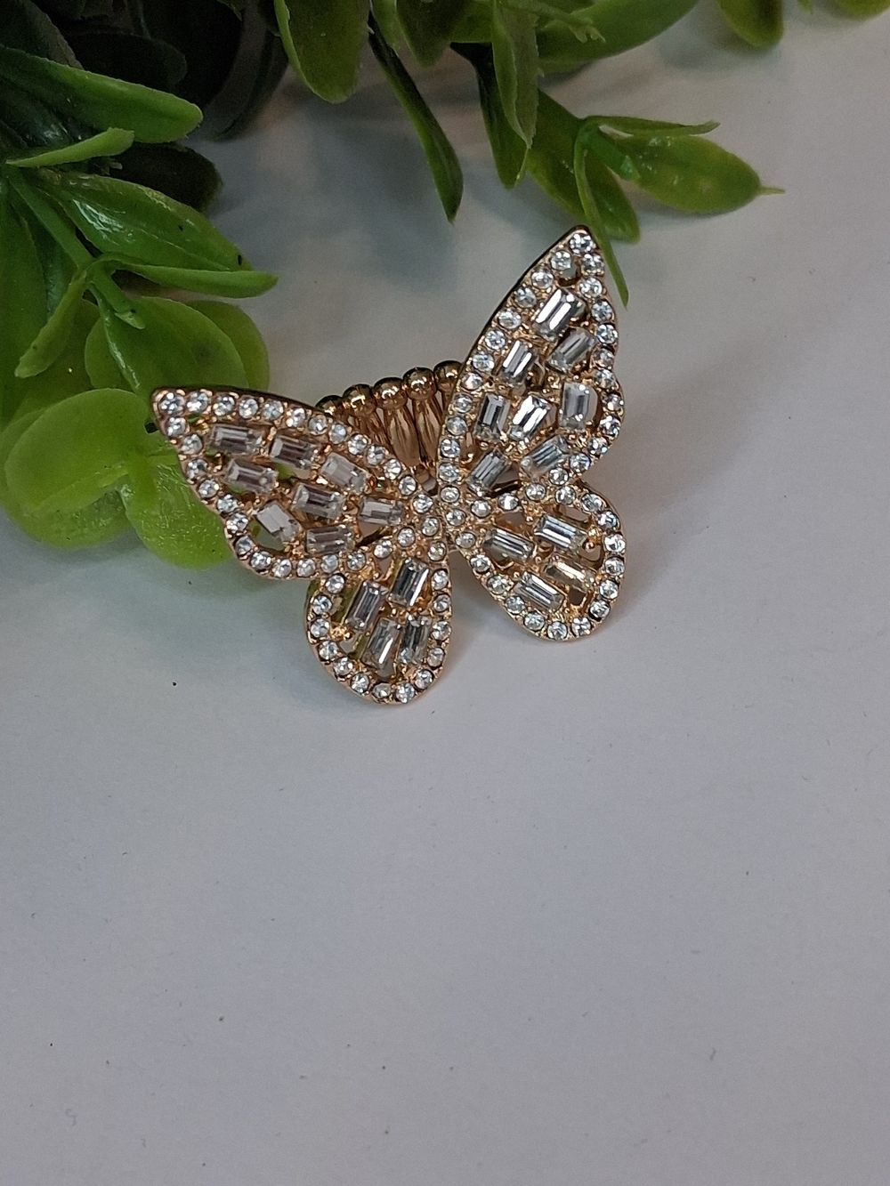 Gold Rhinedtone Butterfly Statement Ring